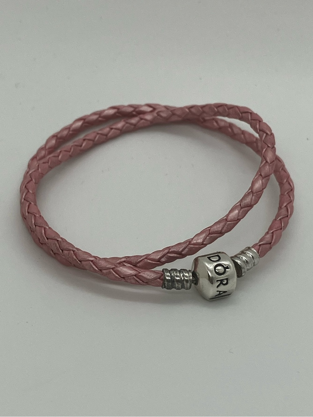 Pandora 925 ALE Pearlescent Pink Braided Leather Wrap Bracelet | 14.5”